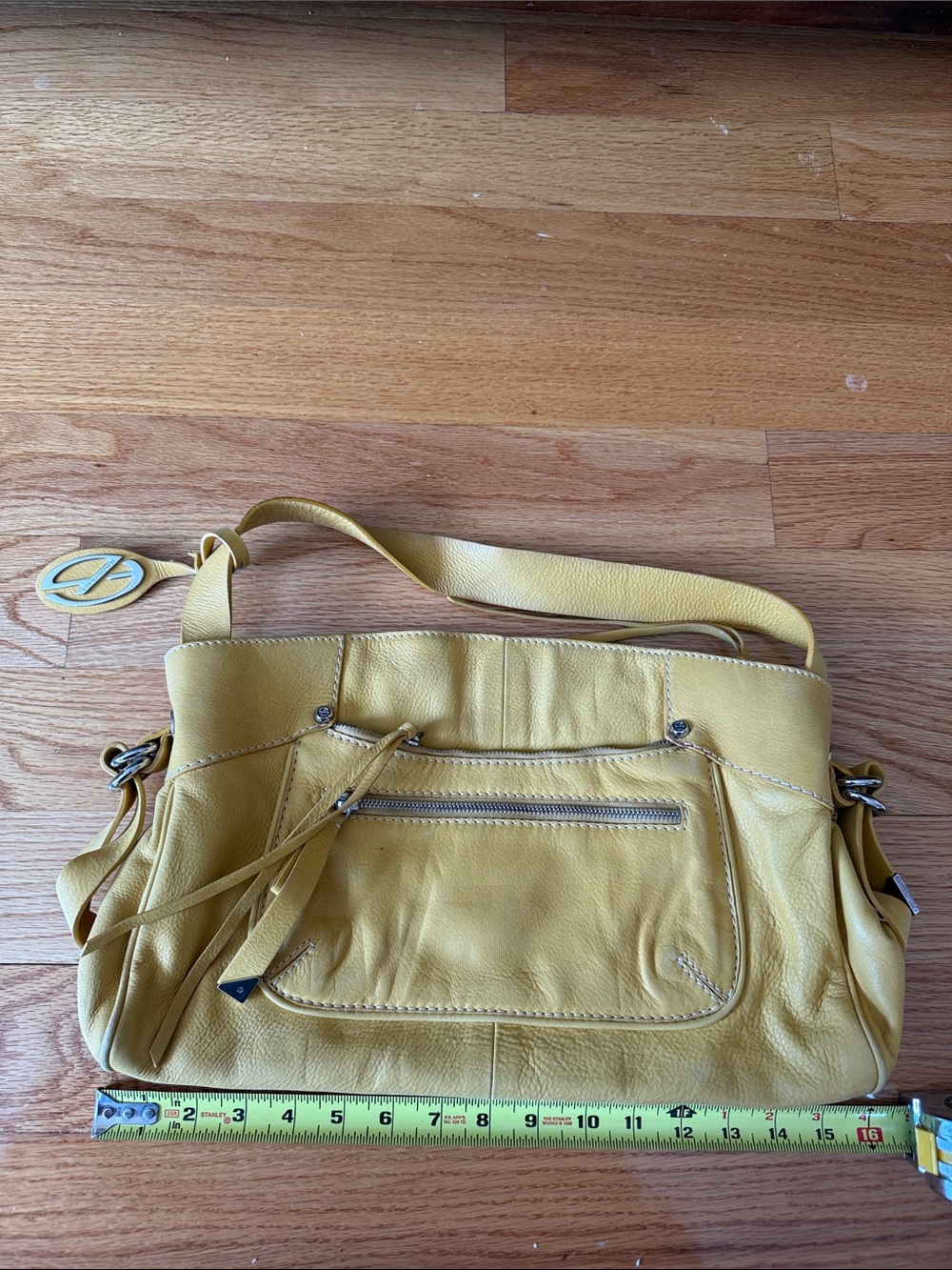 Francesco Biasia Mustard Yellow Leather Shoulder Bag with Front Zip